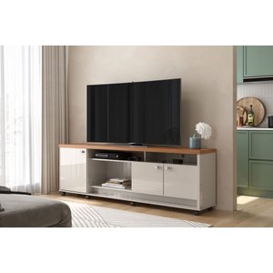 Rack com Rodinhas Grande Bancada Dallas Lukaliam:off White Perolizado/jequitiba