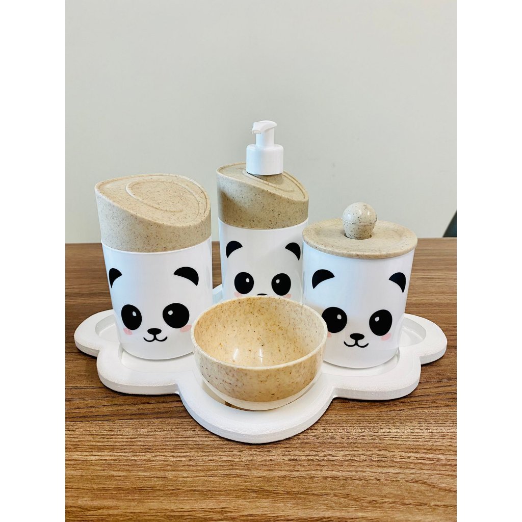 Kit Higiene Panda I Baby - Madeira C/bandeja Nuvem Branca