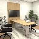 Ver imagem 1 de Conjunto Escritório Mesa 2m Caixa Tomada e Painel Tv Mb F5 Cor:macadâmia com Branco