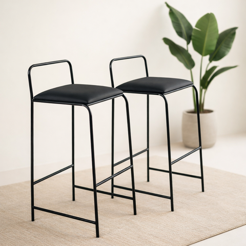 Banqueta Alta Aço Preta para Cozinha Bar e Gourmet Kit 2