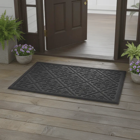 Capacho Tapete Arabesco Porta Entrada Pvc Antiderrapante Cinza