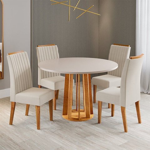 Conjunto Sala de Jantar 4 Lugares Redondo Tampo de Mdf Morgan