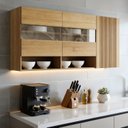 Ver imagem 1 de Armário Aéreo para Cozinha 3 Portas Nicho Decorativo 120cm Cristal Marrom/Cinamomo