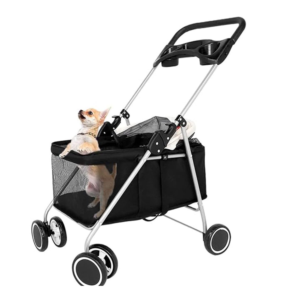 Carrinho Cachorro Cao Gato Pet Passeio Ar Livre Animal de Estimaçao Transporte Dobravel Caminhada La - 4