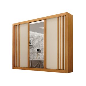 Guarda Roupa Casal 100% Mdf 3 Portas Correr com Espelho e 4 Gavetas Milano Leifer
