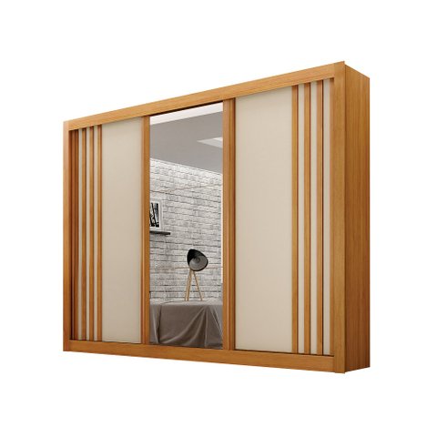 Guarda Roupa Casal 100% Mdf 3 Portas Correr com Espelho e 4 Gavetas Milano Leifer