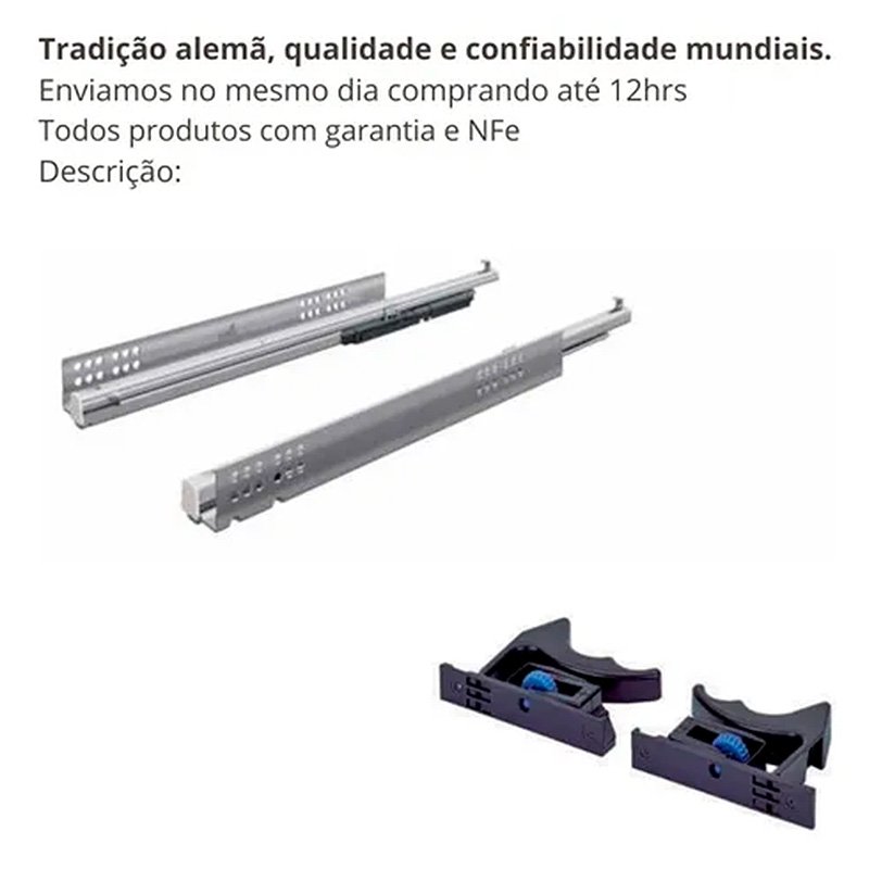 Kit Corrediça Quadro V6 (Extração Total) Invisível 350 Mm Silent System Hettich - 2