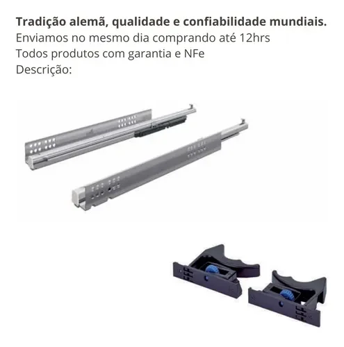 Kit Corrediça Quadro V6 (Extração Total) Invisível 350 Mm Silent System Hettich - 7