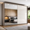 Ver imagem 1 de Guarda-Roupa Casal 2 Portas Deslizantes com Espelho 100% MDF Dream Off White/Avelã