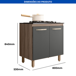 Balcão para Cooktop 4 e 5 Bocas 2 Portas 80cm:chumbo - 5