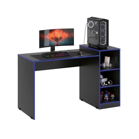 Mesa Gamer Zetra Escrivaninha com Nichos Azul e Preto