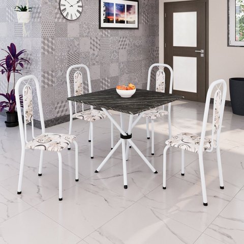 Conjunto Sala de Jantar com 4 Cadeiras Lívia Branco/Arabesco