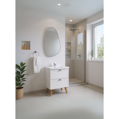 Gabinete para Banheiro com Cuba e Espelho Organico 60cm Retro Mdf Branco Milano - On Móveis