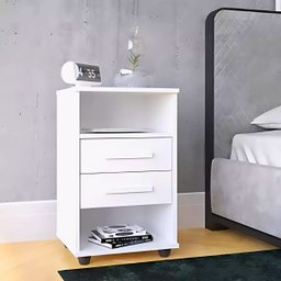 Mesa de Cabeceira com Prateleira Gavetas Pés Londres Branca - 3