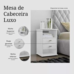 Mesa de Cabeceira com Prateleira Gavetas Pés Londres Branca - 4