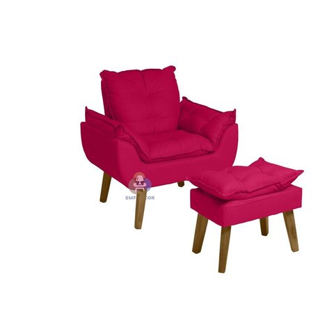 Poltrona/cadeira Decorativa e Puff Glamour Vermelho com Pés Quadrado Vermelho