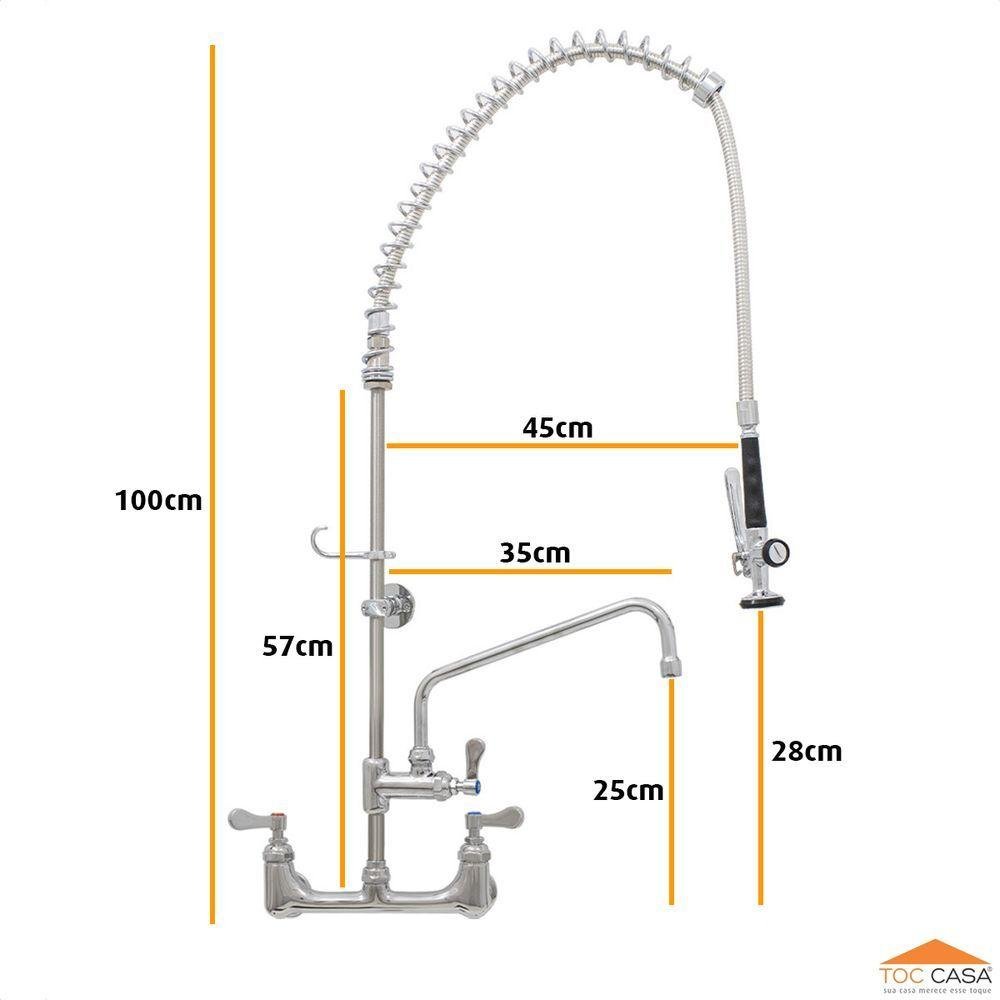 Misturador Profissional Pré Lavagem Esguicho e Bica Parede - 5