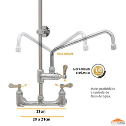 Misturador Profissional Pré Lavagem Esguicho e Bica Parede - 3