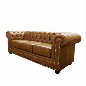 Sofá 3 Lugares Chesterfield Couro Natural:457conhaque