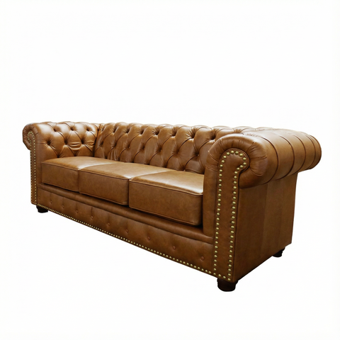 Sofá 3 Lugares Chesterfield Couro Natural:457conhaque