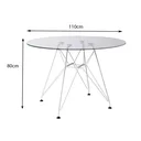 Ver imagem 2 de Conjunto Jantar Eames De Ferro Branco Tampo Redondo 110cm Vidro 4 Cadeiras Pretas