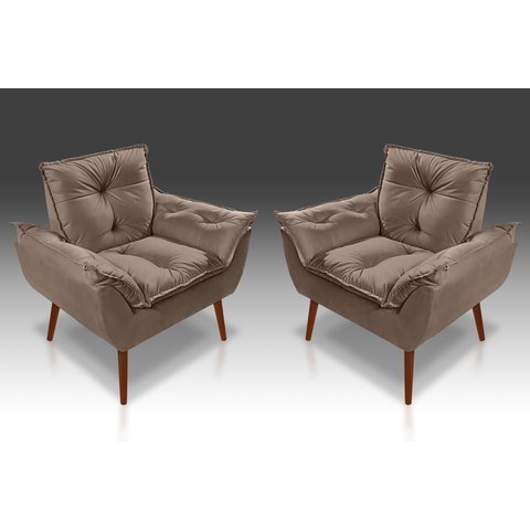 Kit 02 Poltrona Opala C/fibra Siliconada Suede Capuccino - Tucanos Estofados