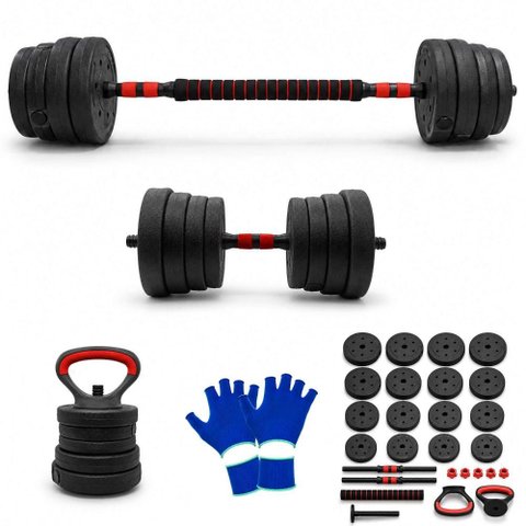 Kit Halteres 6 em 1 Peso Musculação até 40kg Ajustável