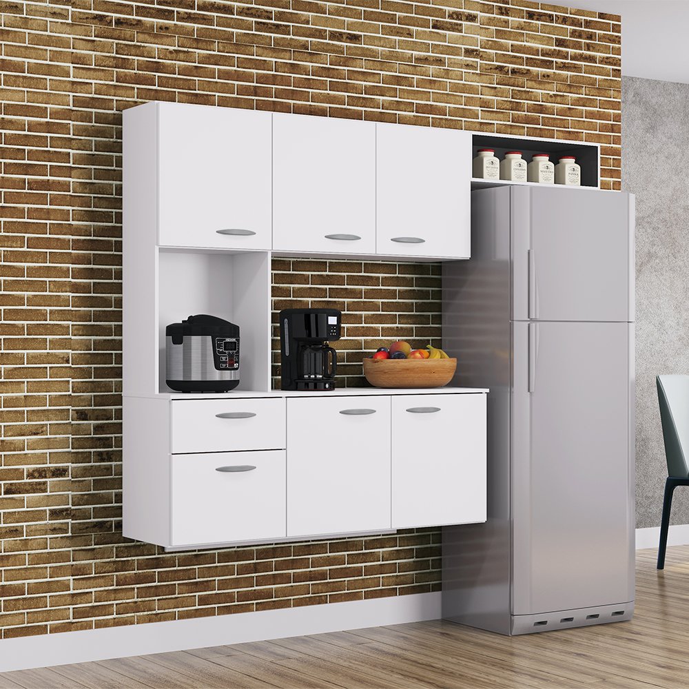 Cozinha Compacta 180 cm Suspensa Isis Branco/ Preto - Poquema ...