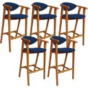 Ver imagem 1 de Kit 05 Banquetas Alta Cozinha Bancada Bar Sala de Jantar Fixa Cecília L02 Suede Azul Marinho - Lyam