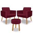 Ver imagem 3 de Kit 2 Poltrona Anita +puff Redondo Pés Palito Decorativo-me Ecommerce:bordo