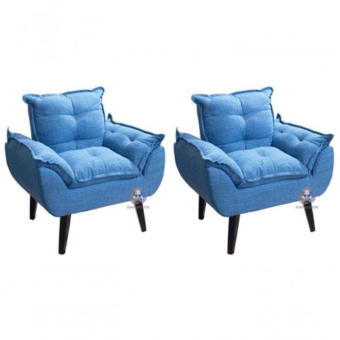 Kit 02 Poltrona Opala Azul Linho