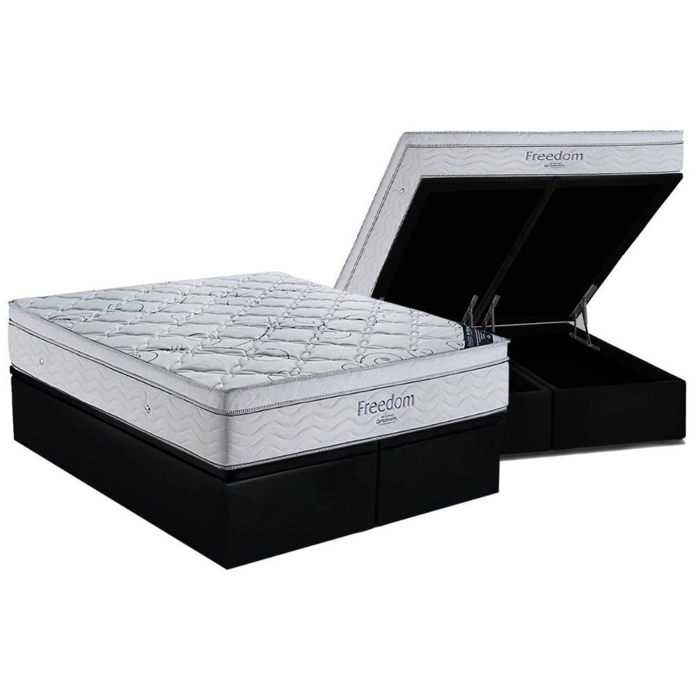 Cama Box Baú King: Colchão Molas SuperPocket Ensacadas Ortobom Freedom Visco + Base CRC Suede - 1