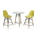 Ver imagem 2 de Mesa Bistrô Eames Eiffel Vidro com 2 Banquetas Amarelas de Madeira