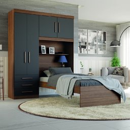 Guarda Roupa Solteiro com Cama e Baú 4 Portas 3 Gavetas Advantage Batrol - 1