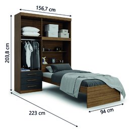 Guarda Roupa Solteiro com Cama e Baú 4 Portas 3 Gavetas Advantage Batrol - 3