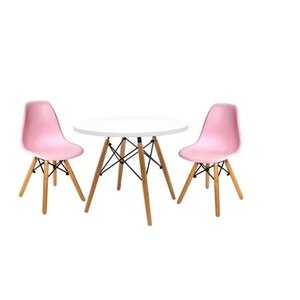 Conjunto Infantil Mesa Eames Branca 60cm com 2 Cadeiras Rosa