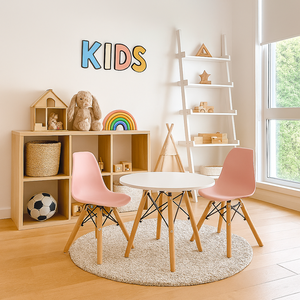 Conjunto Infantil Mesa Eames Branca 60cm com 2 Cadeiras Rosa