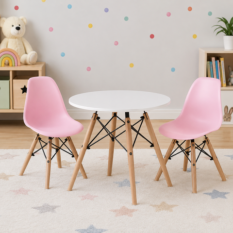 Conjunto Infantil Mesa Eames Branca 60cm com 2 Cadeiras Rosa