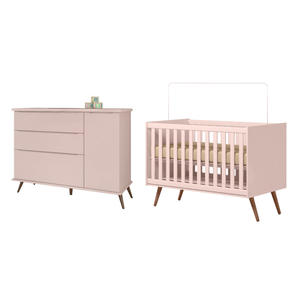 Jogo de Quarto Infantil Bebê Melinda Cômoda e Berço Mini Cama Rosê - Phoenix Baby