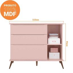 Jogo de Quarto Infantil Bebê Melinda Cômoda e Berço Mini Cama Rosê - Phoenix Baby - 4