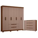 Ver imagem 1 de Guarda Roupa Casal Doble 08 Portas e Cômoda Doble Nogueira Capuccino - Móveis Albatroz
