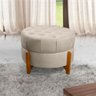 Puff Estilo Pés de Madeira Maciça Suede Bege - 1