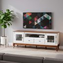 Ver imagem 1 de Rack para TV até 75 Polegadas 195cm 2 Portas Vidro 2 Gavetas Prateleira Interna Pés Luis Xv