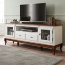 Ver imagem 2 de Rack para TV até 75 Polegadas 195cm 2 Portas Vidro 2 Gavetas Prateleira Interna Pés Luis Xv