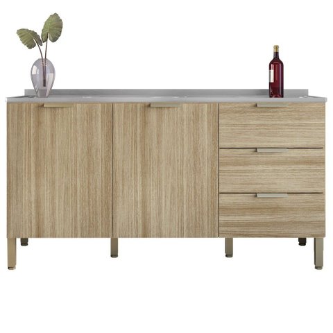 Balcão Gabinete com Pia Inox 160cm Charm K02 Freijó - Mpozenato