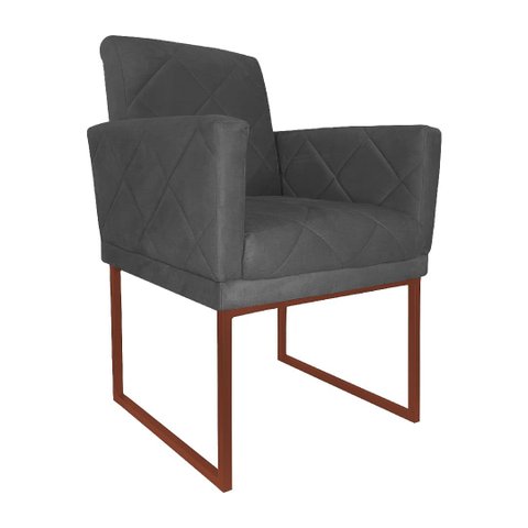 Poltrona Decorativa Klara Suede Cinza Base Industrial Cobre - Vallisa Decor