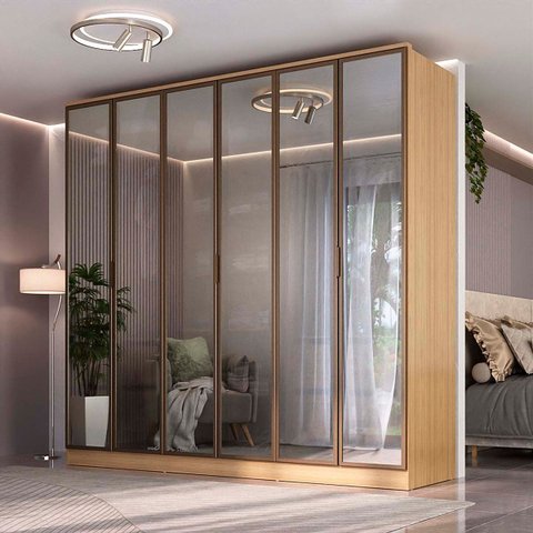 Guarda Roupa Ravi em Mdf 240x232,2cm 6 Portas Reflecta Olmo 1109
