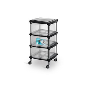 Gaveteiro Transparente e Preto 3 Gavetas com Rodízio (pr+na) Niquelart