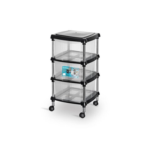 Gaveteiro Transparente e Preto 3 Gavetas com Rodízio (pr+na) Niquelart