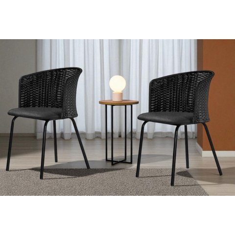Kit 2 Cadeiras Geane Gourmet Junco Estrutura Aço Carbono:preto Tubo Preto